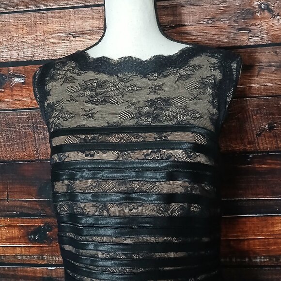Gianni Bini Dress 10 Black Lace Striped Fit & Flare Lined - Picture 5 of 10